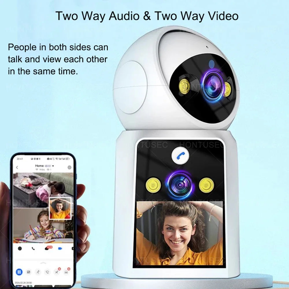 4K 8MP Dual Lens Dual Screen Video Call Camera Auto Tracking Two Way Audio Color Night Vision 4MP Baby Monitor