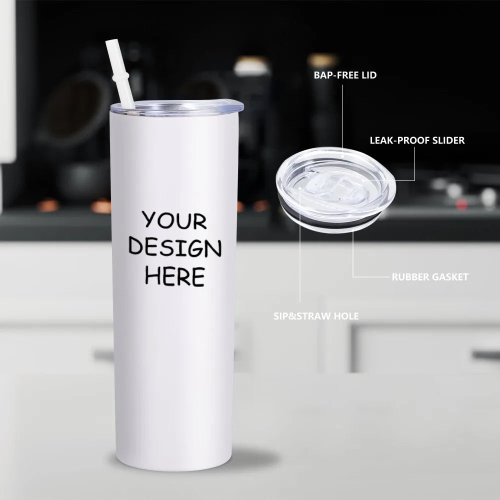 Custom Text Photo Tumbler with Lid and Straw