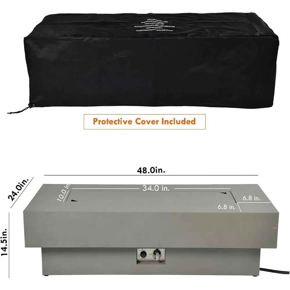 48-inch Fire Table with Natural Gas, 50,000BTU Outdoor Modern Patio Fire Pit