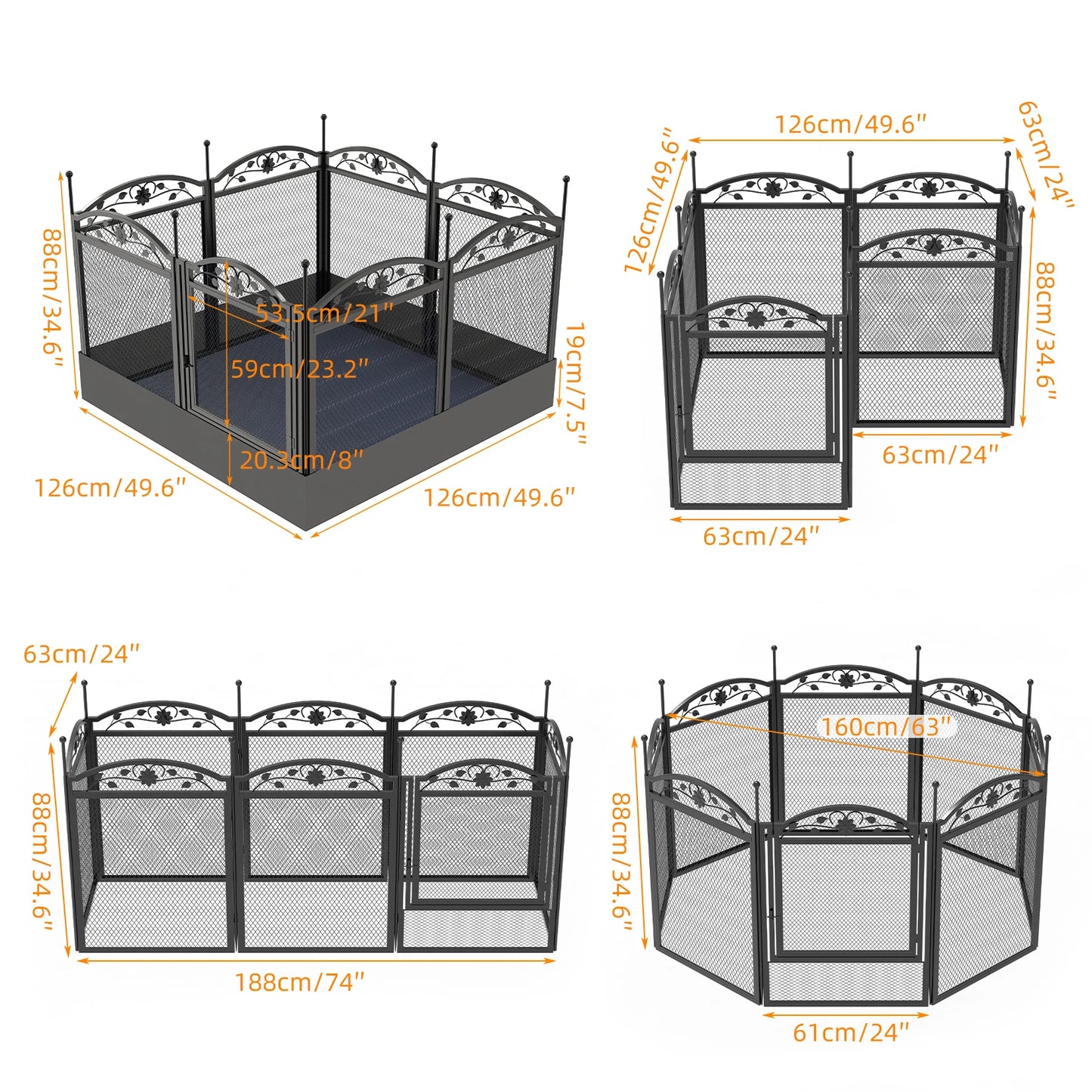 8 Panels DIY Heavy Duty Dog Playpen Pen Outdoor Indoor Dog Puppy Metal Fence