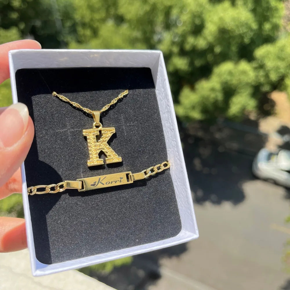 Custom Name Bracelet With Initial Letter Pendant
Personalized Engraved Baby Name Bangles For Children