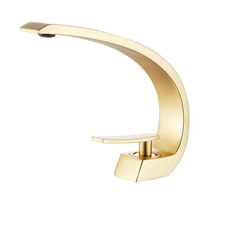 Brass Bathroom Faucet Basin Sink Faucet Single Handle Cold and Hot Mixer T
aps Beautiful Curve Design Deck installation