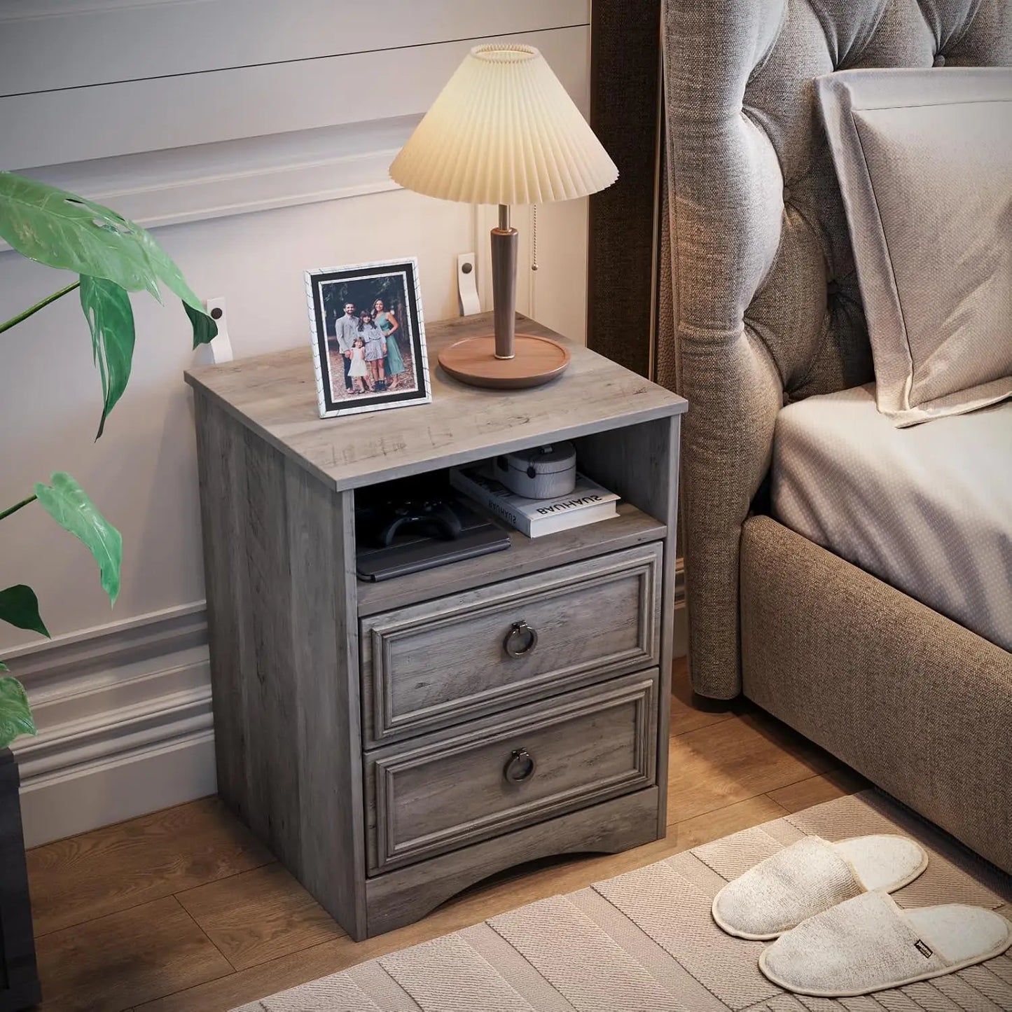 Set of 2, Night Stand with Drawers,
End Table with Open Storage for Bedroom