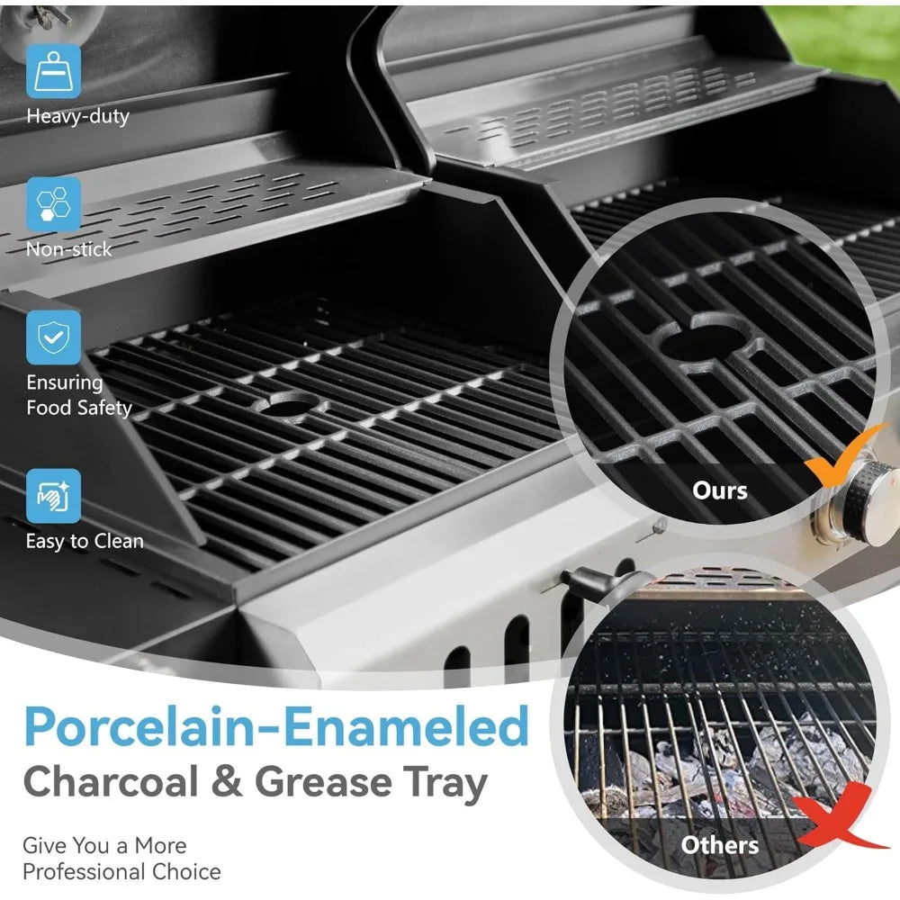 BBQ Grill 3 Burner Propane Gas and Charcoal Grill Combo with Side Burner