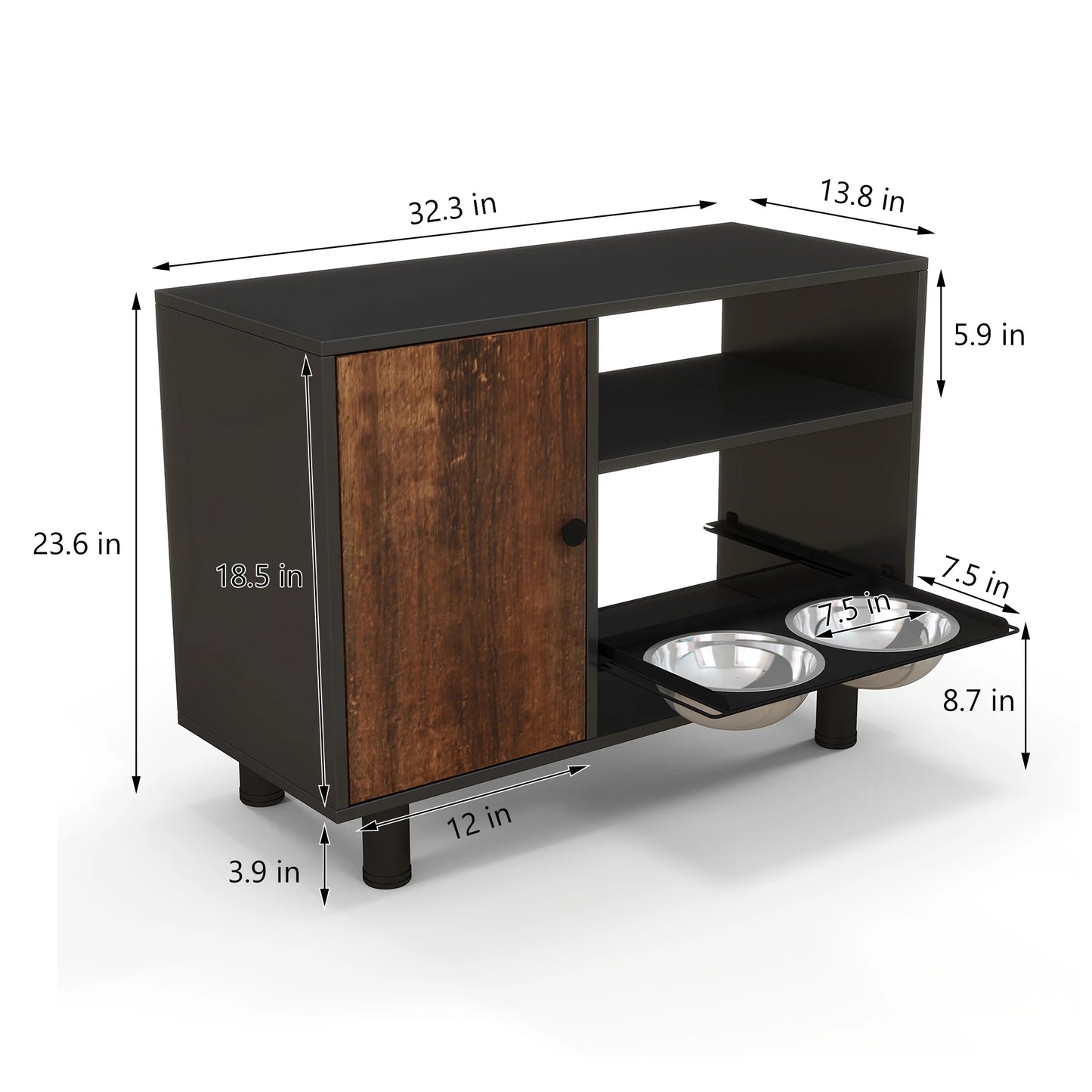Large Pet Feeding Table Dog Food Storage Cabinet
Stainless Steel Double Pull Out Raised Feeding Watering Bowl Pet Supplies