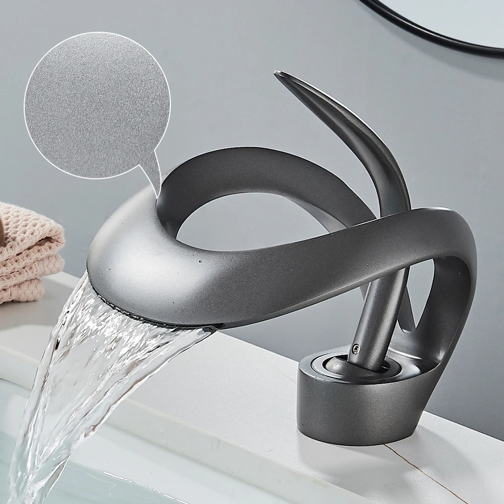Solid Brass Waterfall Basin Faucet Single Handle Hot Cold Water
