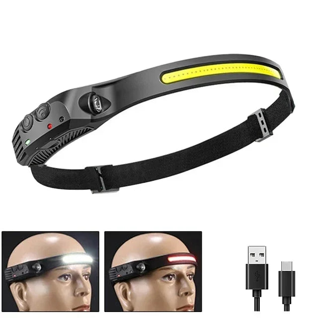 Powerful COB Induction Headlamp 5 Lighting Modes Head Flashlight Built-in Battery USB Charging Outdoor Camping Fishing Headlight