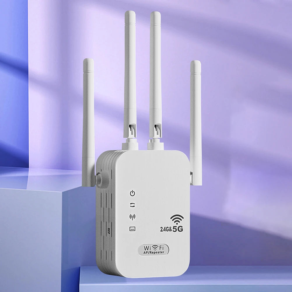 1200Mbps Wireless WiFi Repeater with WAN/LAN Port Dual-Band 2.4GHz/5GHz
WiFi Extender 4 Antennas Wi-Fi Signal Booster