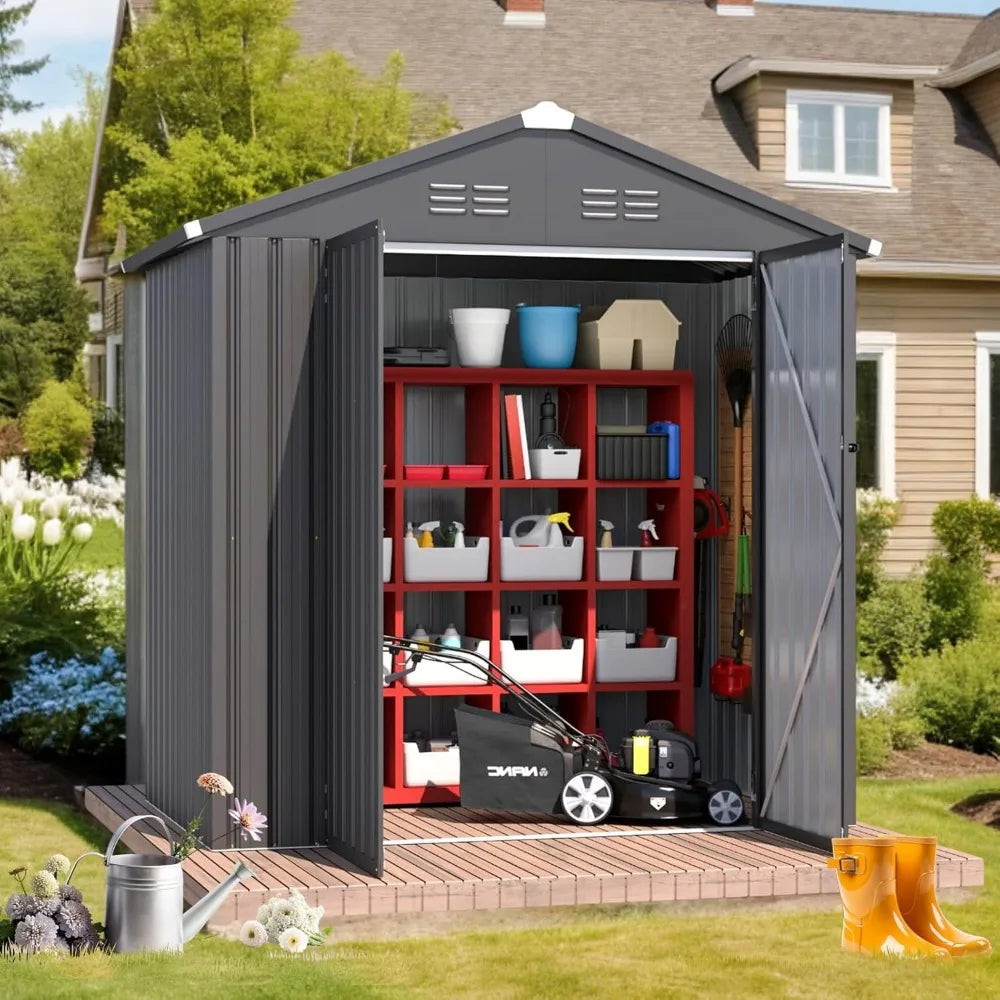6' X 4' Storage Shed, Dark Grey Metal Shed,
Utility and Tool Garden Shed with Lockable Doors