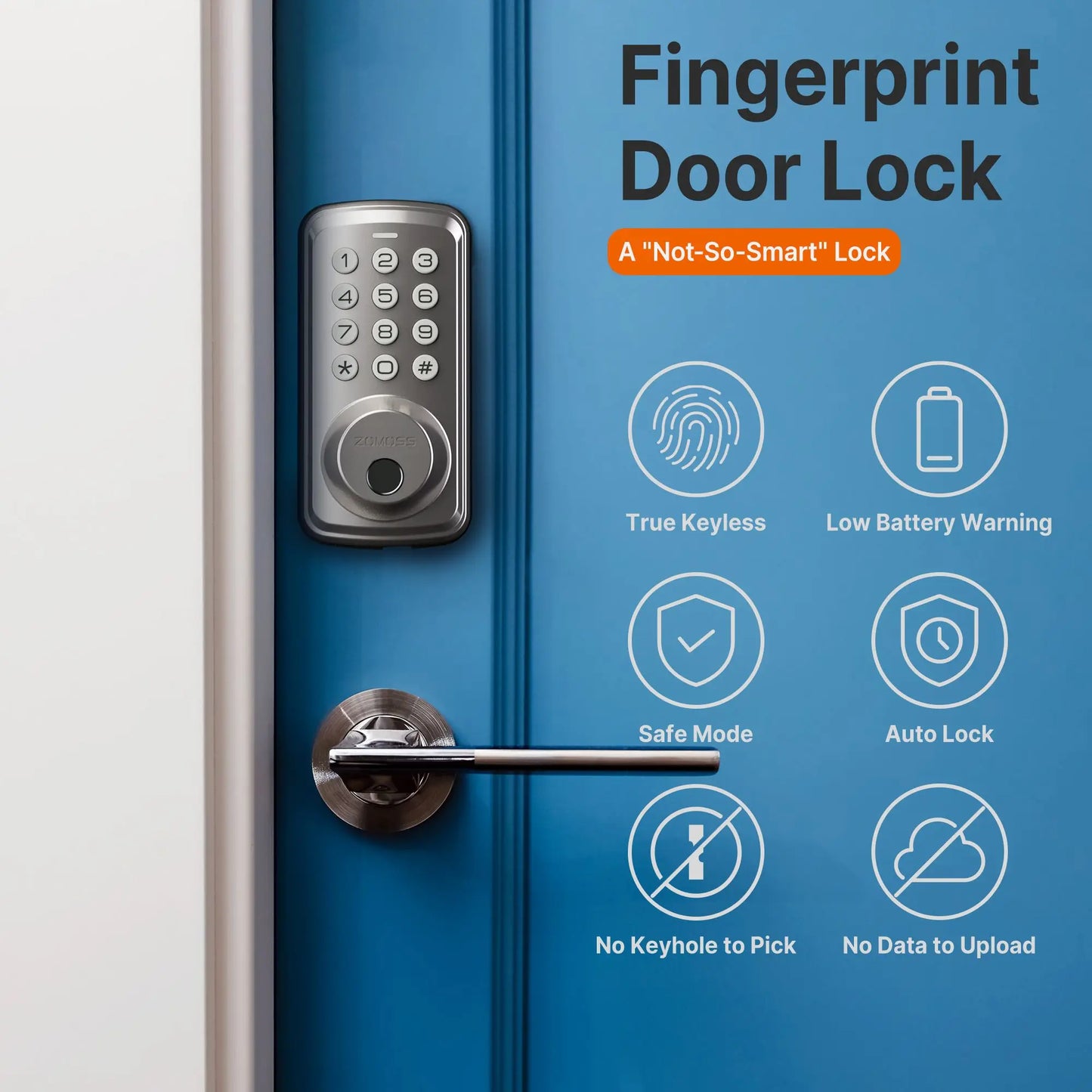 Fingerprint Keyless Entry Door Lock Deadbolt
Two Back-up Keys, 20 Touch Locking And 20 User Codes, No handle