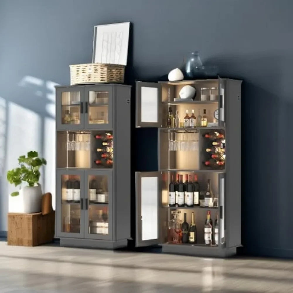 LED Wine Bar Cabinets with Removable Wine Rack,
Cabinets for Liquor with Light Motion Sensor