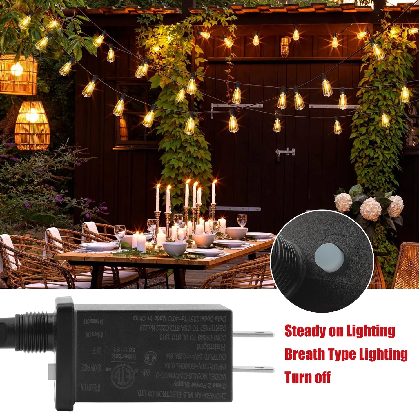 28FT US Plug ST38 String Light Outdoor, 1/2/3/4pcs 10+1 LED