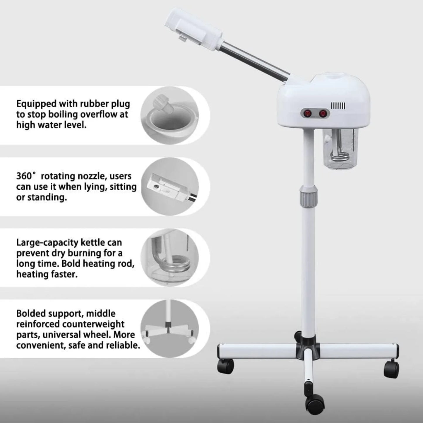 Professional Facial Steamer Steam Machine with 360 Degree Rotating Nozzle Cleanses Skin Unclogs Pores