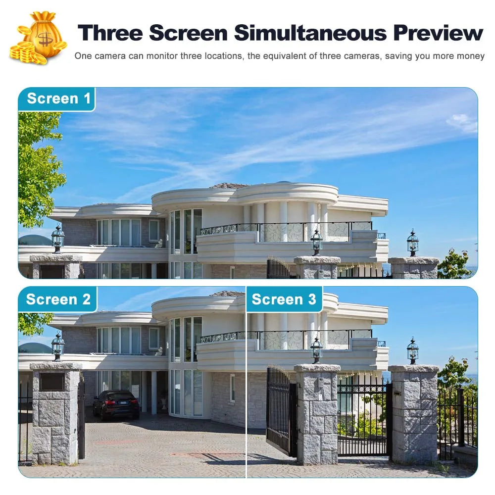 WiFi IP Camera Outdoor 3 Screen View PTZ Surveillance Cam
Auto Tracking CCTV Surveillance Security Cam P2P Street Camera