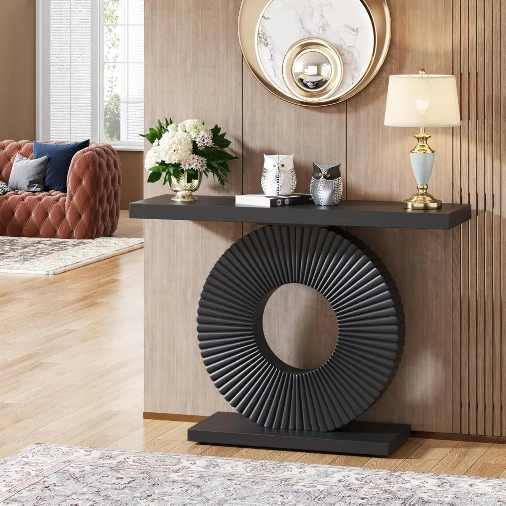 Modern Console Table with Geometric Base
40 inch Wood Entryway Sofa Table Narrow Long, Contemporary Accent Table