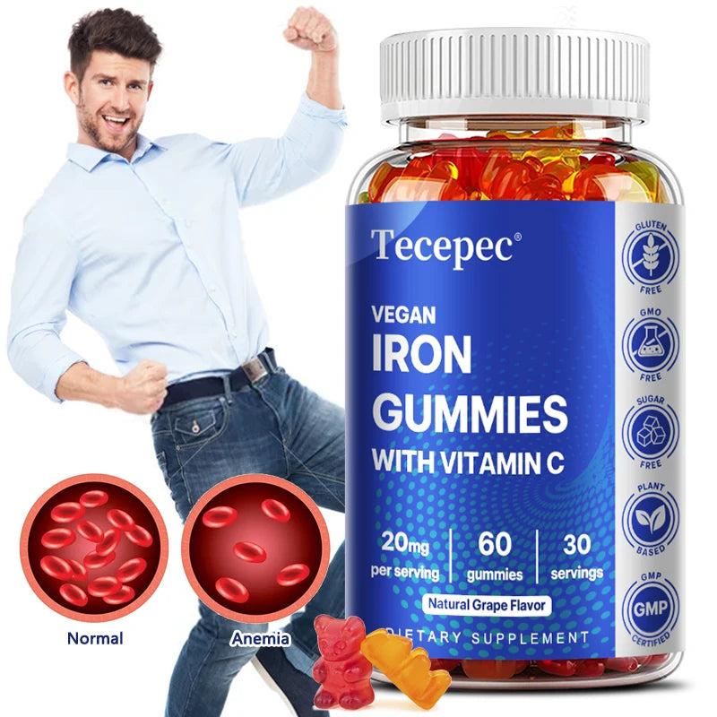 Vegetarian Vitamin C + Iron Gummies, Iron Supplement for Red Blood Cell Energy Levels, , Circulation Support