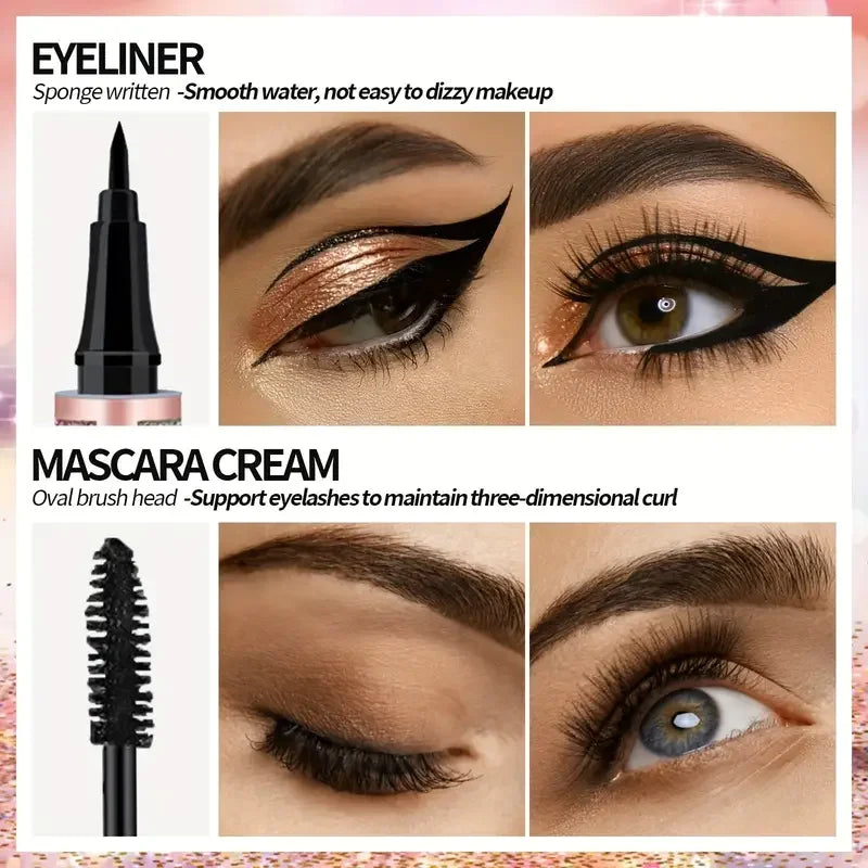 4D Mascara & Liquid Eyeliner Kit,Waterproof,Sweat-Proof,
Smudge-Proof, Long Lasting, Quick Drying Perfect Eyes Makeup Set Gifts