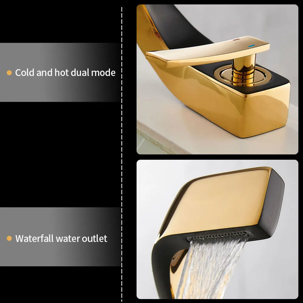 Bathroom Deck Mounted Basin Faucet Black Sink Tap Single Hole Water Tap Hot and Cold mixer faucet