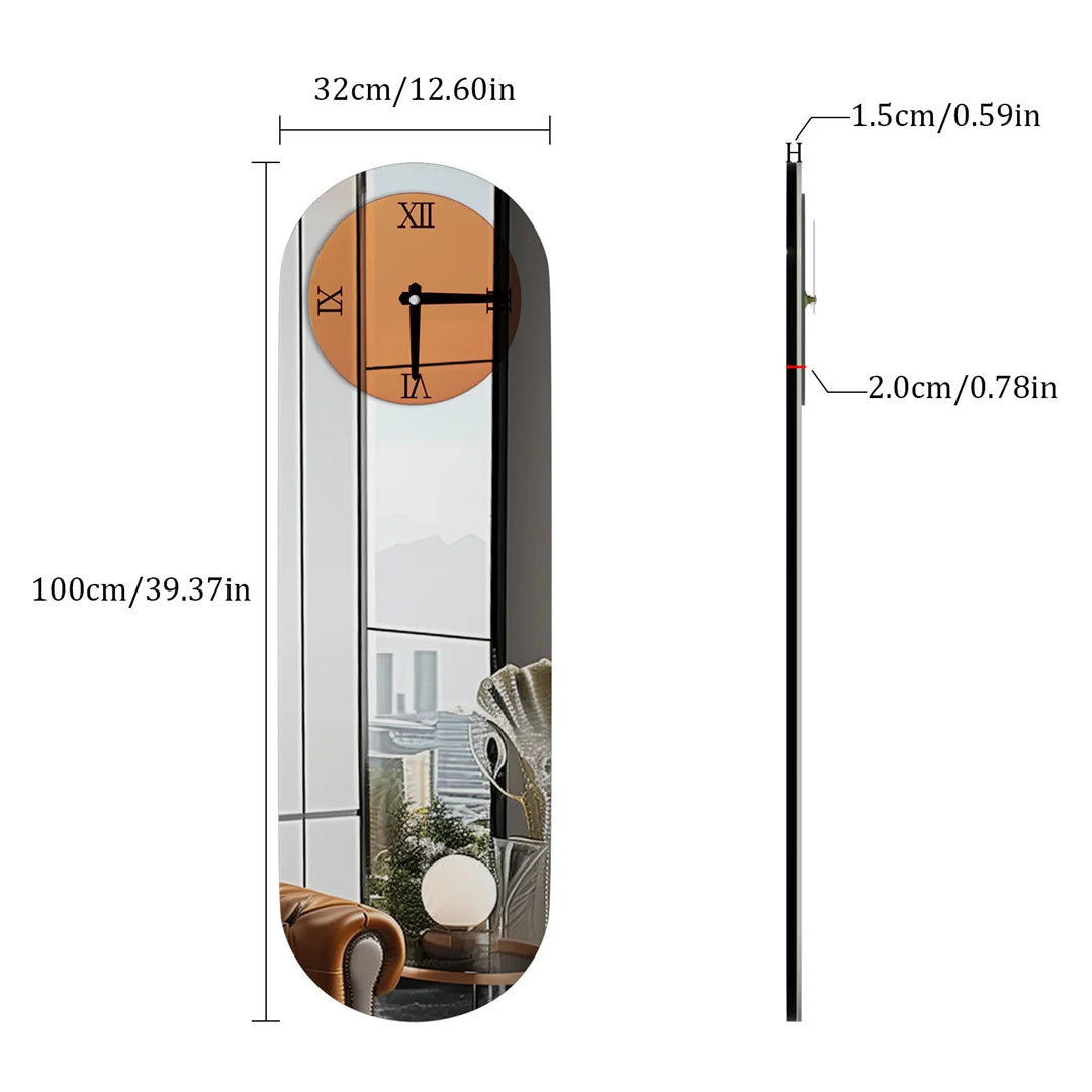 Long Oblong Wall Clock with Silver Mirror
Modern Decorative Clock Roman Numerals for Living Room Bedroom