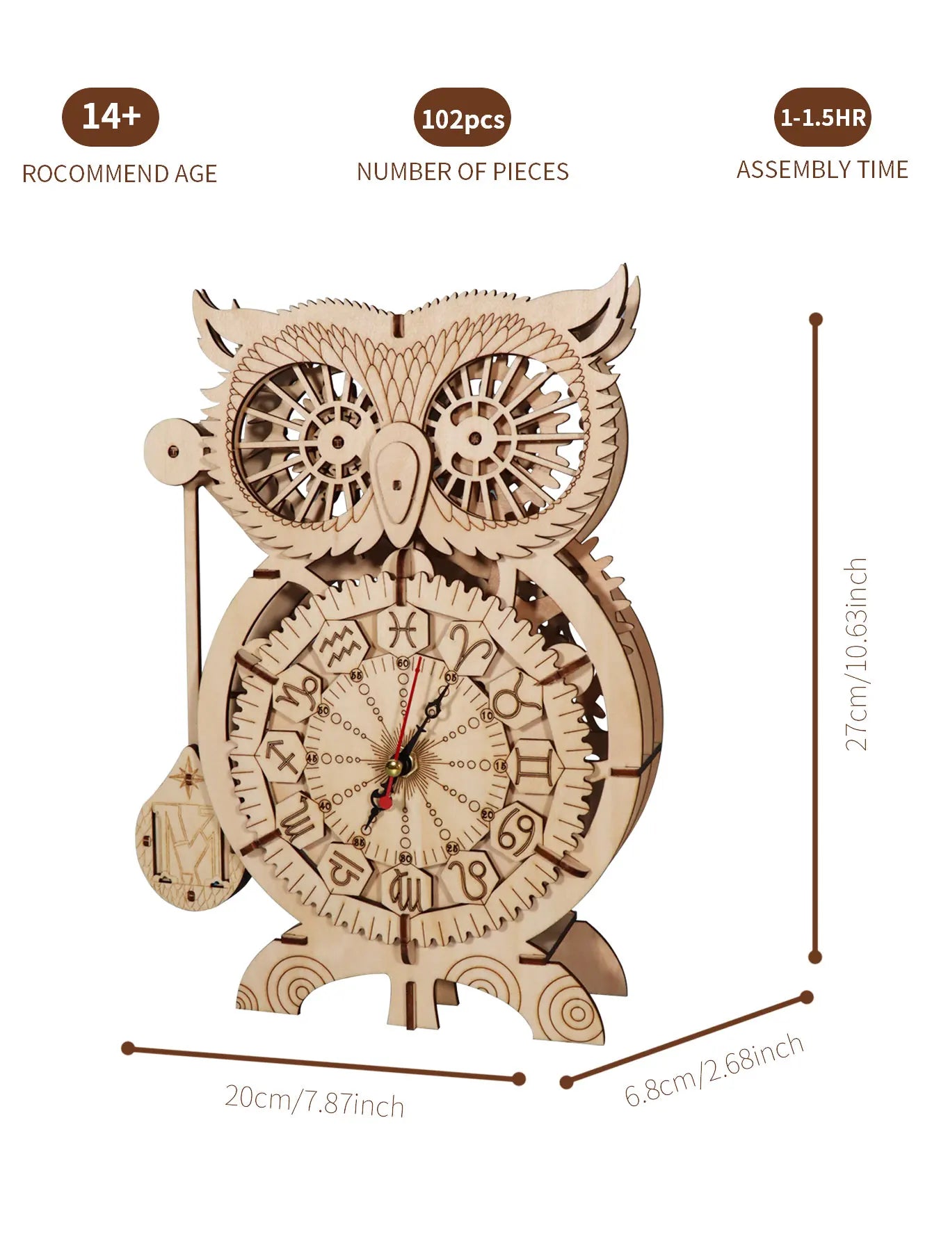 3D Wooden Puzzle Owl Clock Model Kit