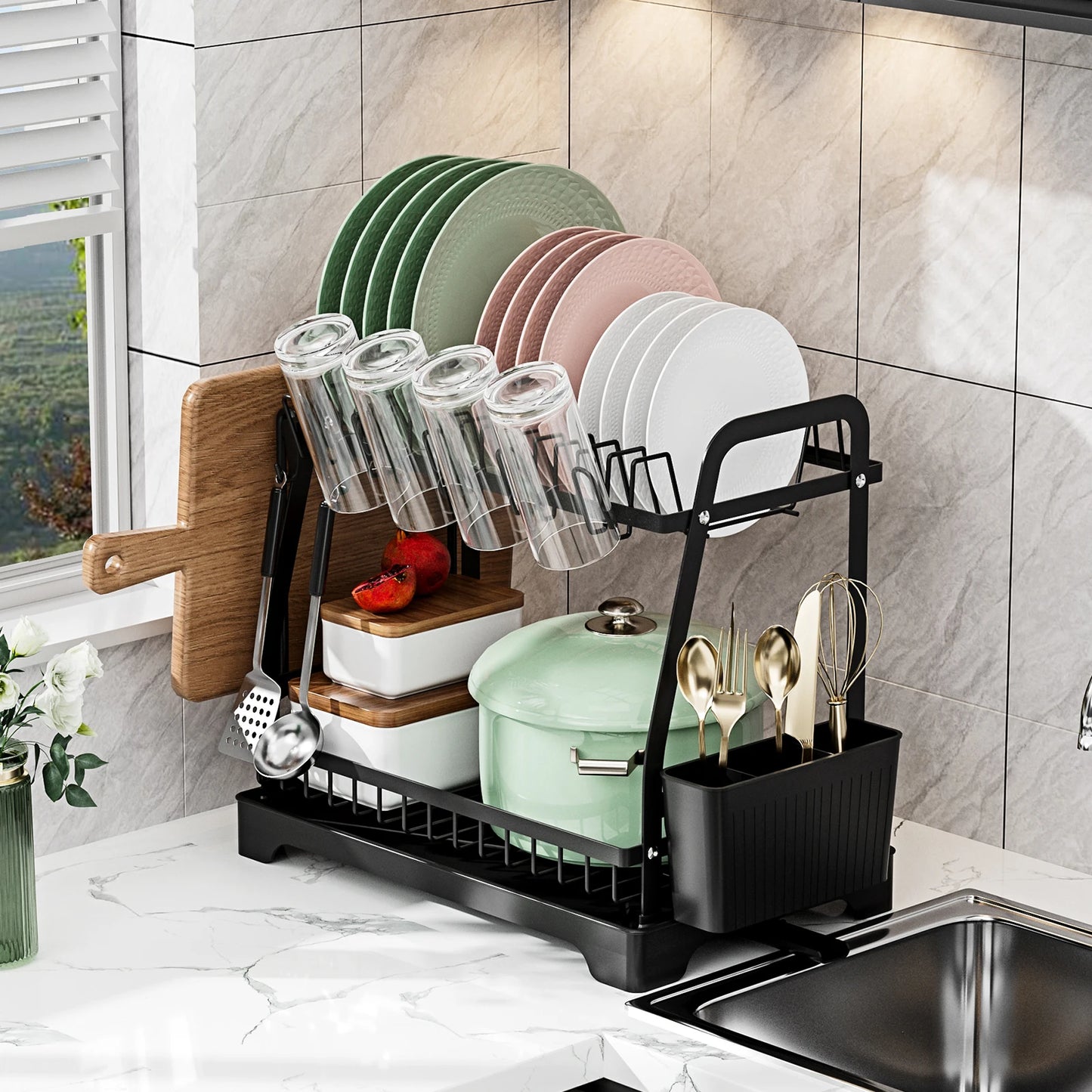 2 Tier Large Dish Drying Rack For Kitchen Counter