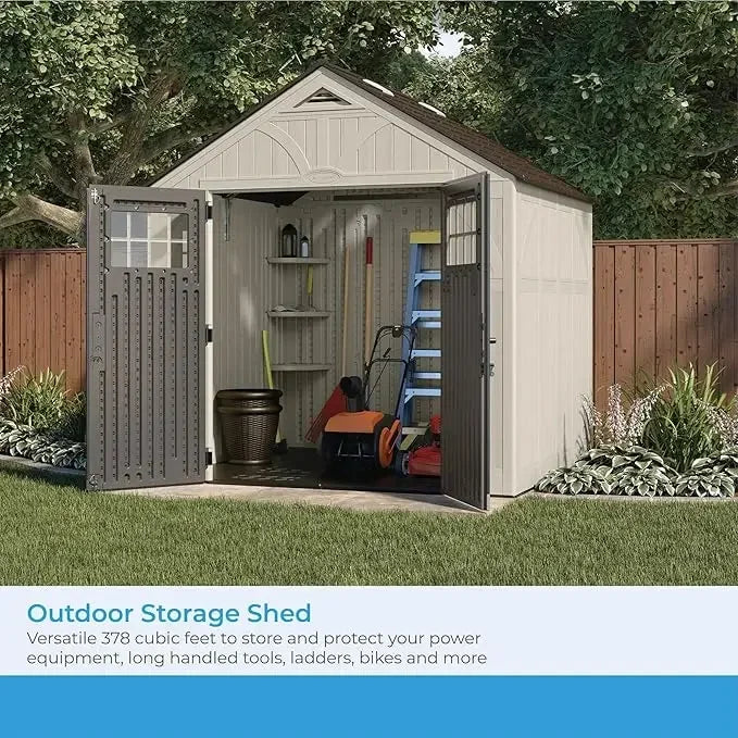 Heavy-Duty Resin Storage Shed with Reinforced Floor,
Skylights for Natural Light, Lockable Double Doors, Cream