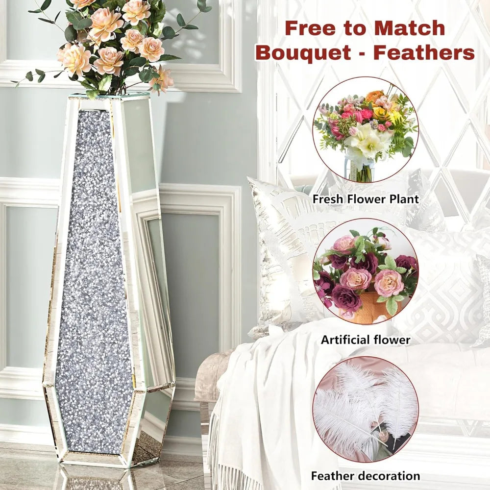 27" Tall Floor Crystal Vase Crushed Diamond