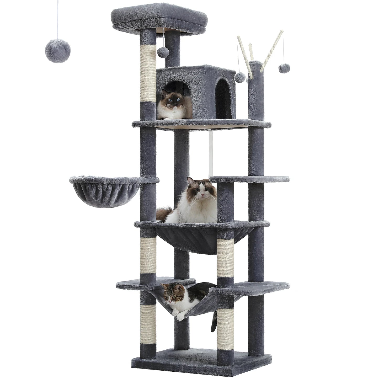 Large Cat Tree Tall Cat Tower for Indoor Cats
Multi-Level Plush Cat Condo with Scratching Posts Scratching Boards Perches Caves