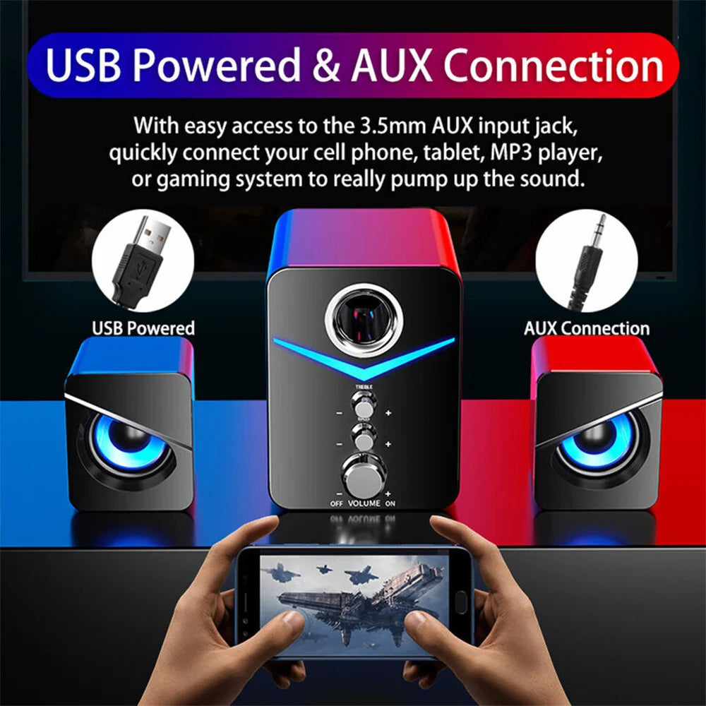 USB Computer LED Speakers System Subwoofer Stereo Bass Control
for Desktop Laptop PC Portable Loud Speaker
