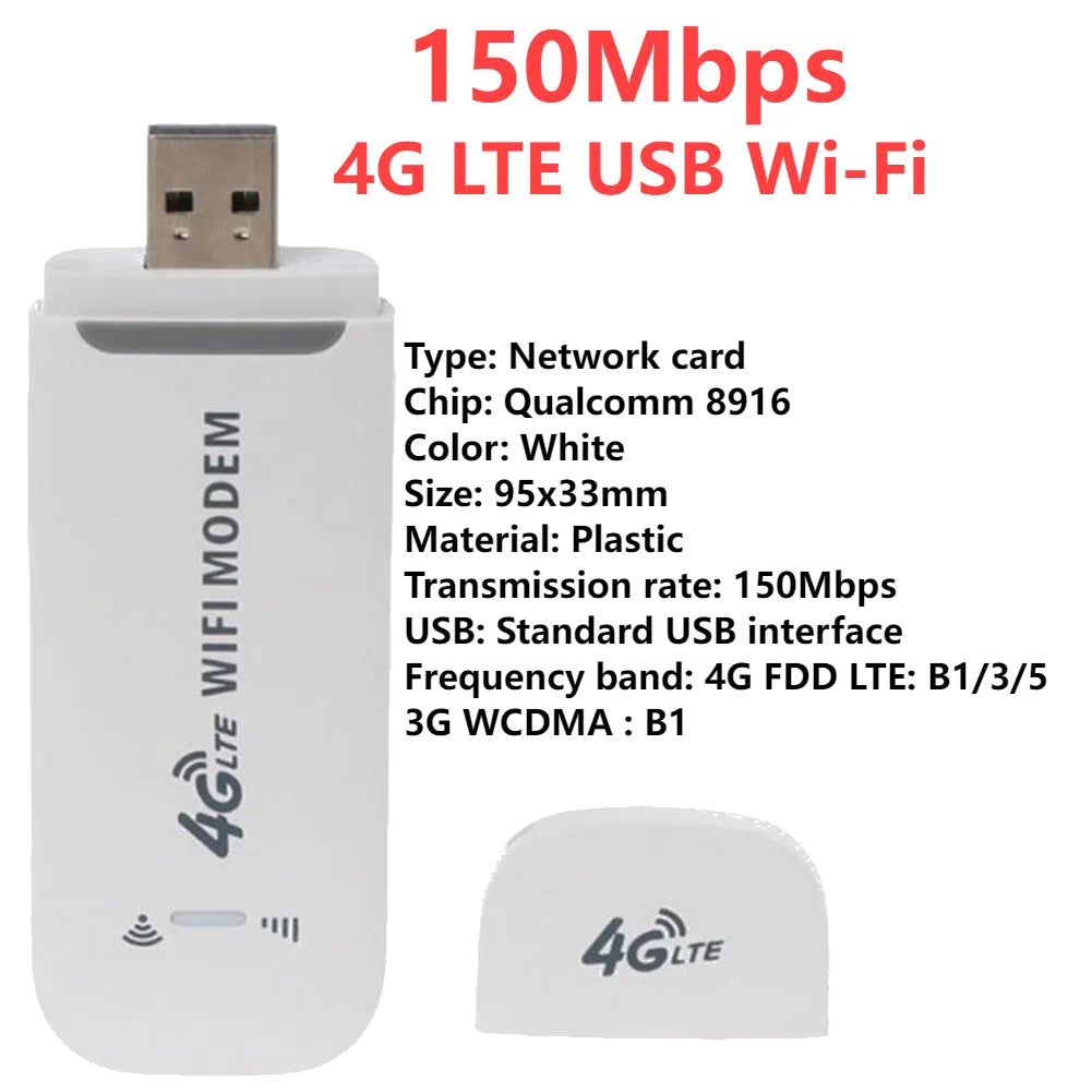 4G Wireless LTE WiFi Router
4G SIM Card Portable
150Mbps USB Modem Pocket Hotspot
Dongle Mobile Broadband for Home Office WiFi