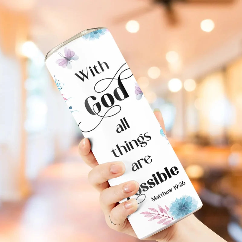 1pc 20oz With God All Things Are Possible Tumbler With Lid And Straw Christian Insulated