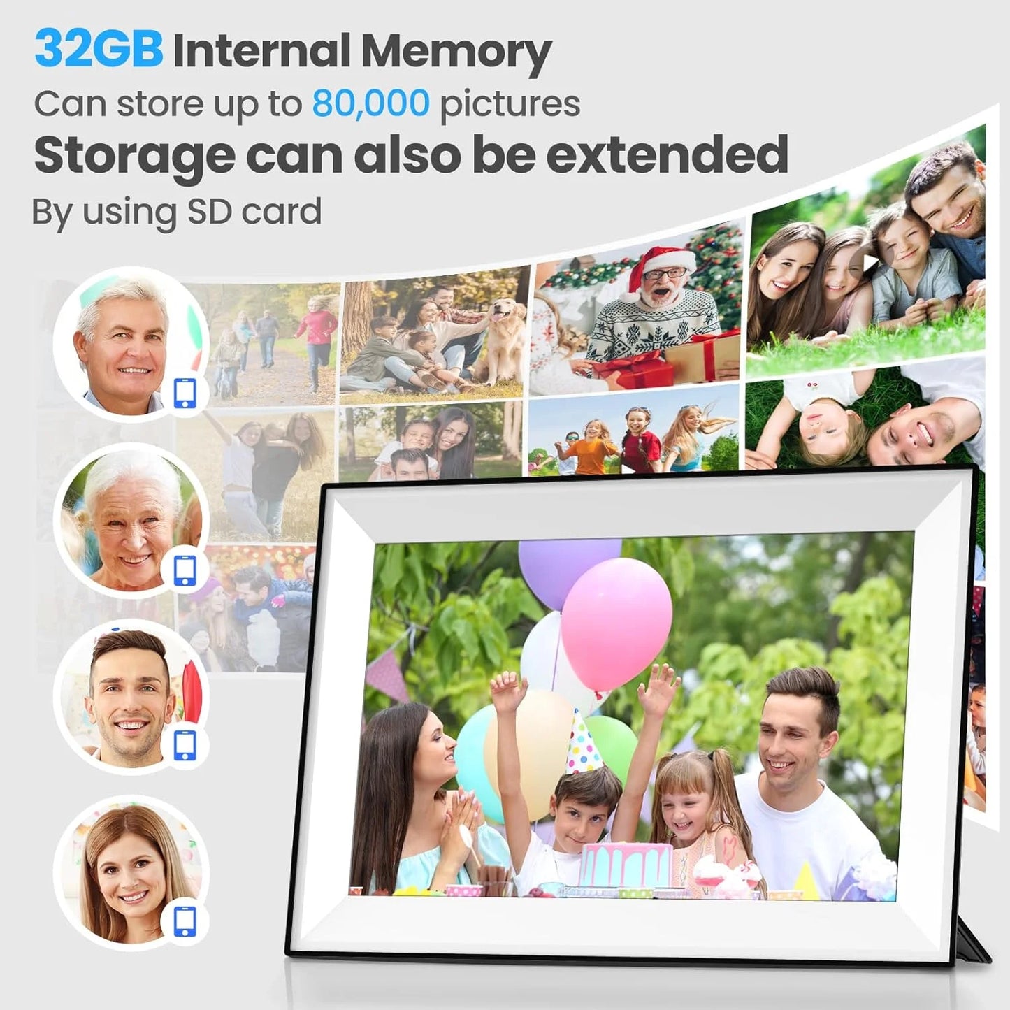 10.1-Inch WiFi Digital Photo Frame Cloud Digital Picture Frame 1280*800 TFT Touch Screen 32GB Storage