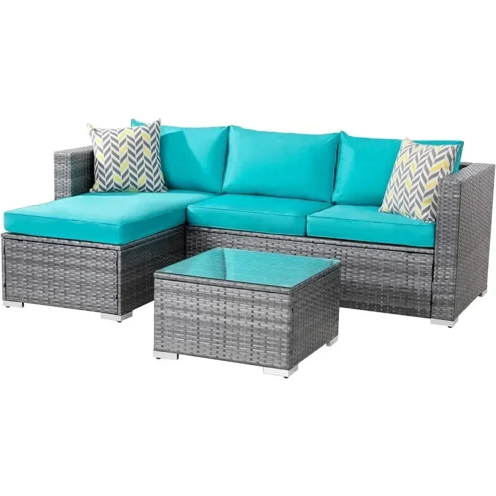 Outdoor Sofa Set of Rattan Wicker Sectional Patio Furniture Small Patio Sofa with Wicker Table