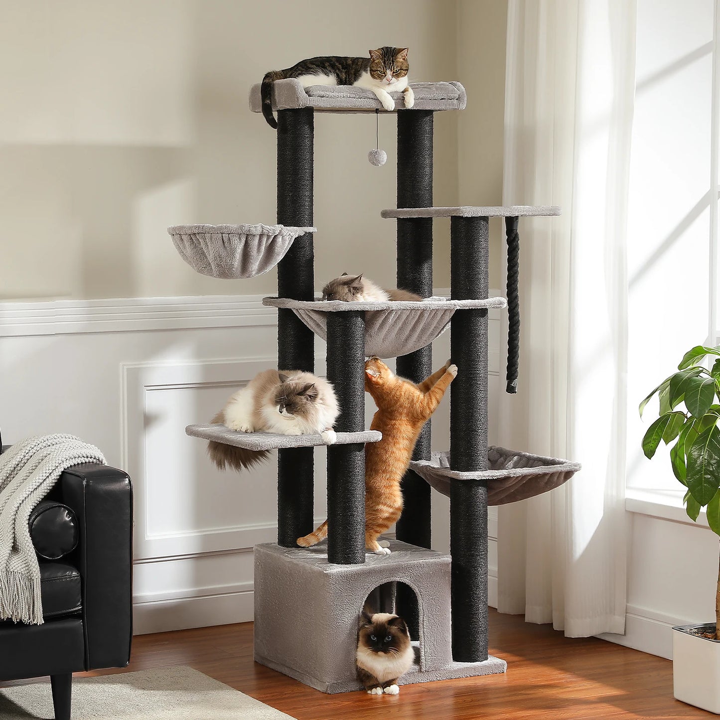 Multi-Level Cat Tree with Scratching Posts, Cozy Condo, Super Large Perch, Deep Hammocks,
Tall Cat Tower for Indoor Adult Cats