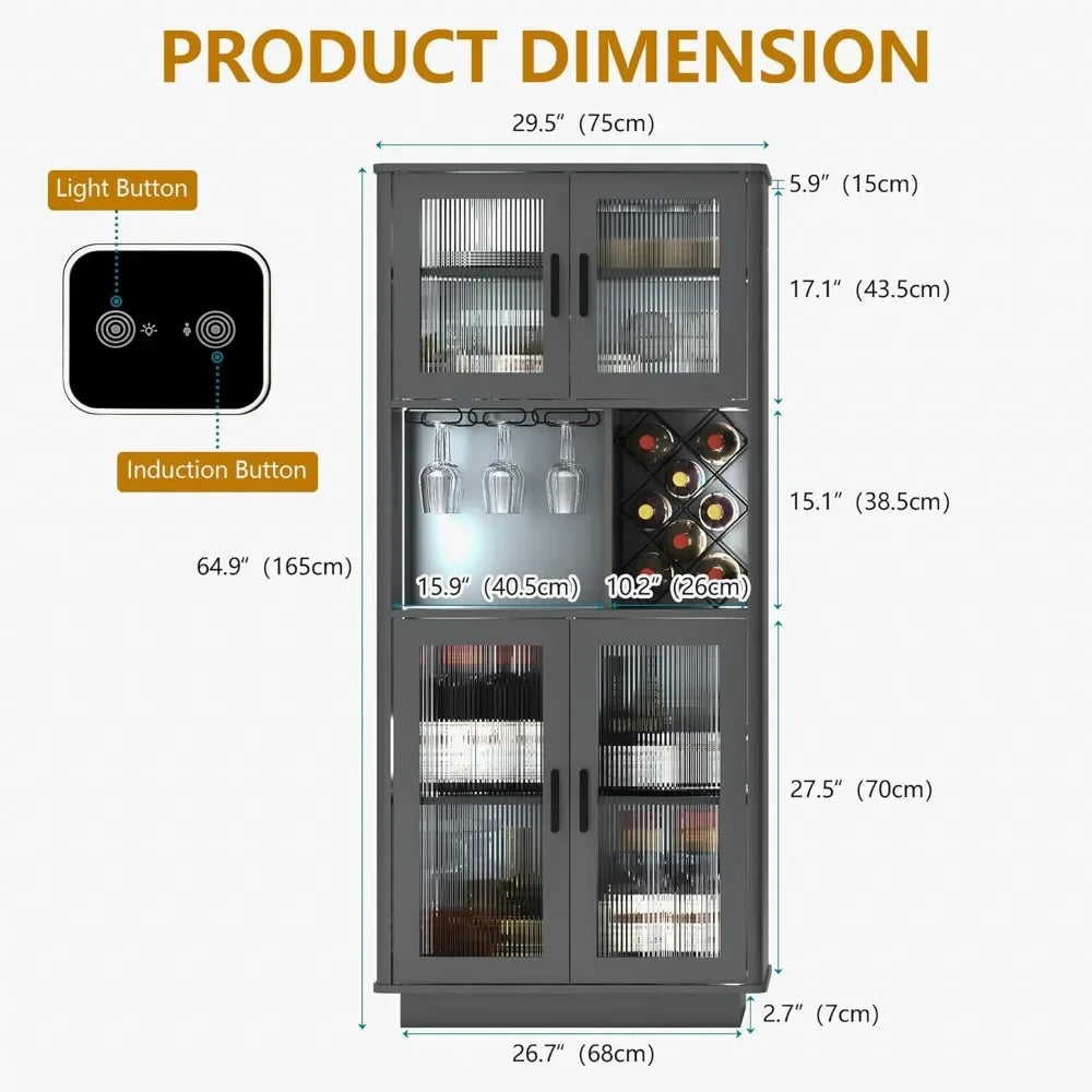 LED Wine Bar Cabinets with Removable Wine Rack,
Cabinets for Liquor with Light Motion Sensor
