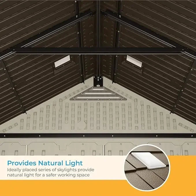 Heavy-Duty Resin Storage Shed with Reinforced Floor,
Skylights for Natural Light, Lockable Double Doors, Cream