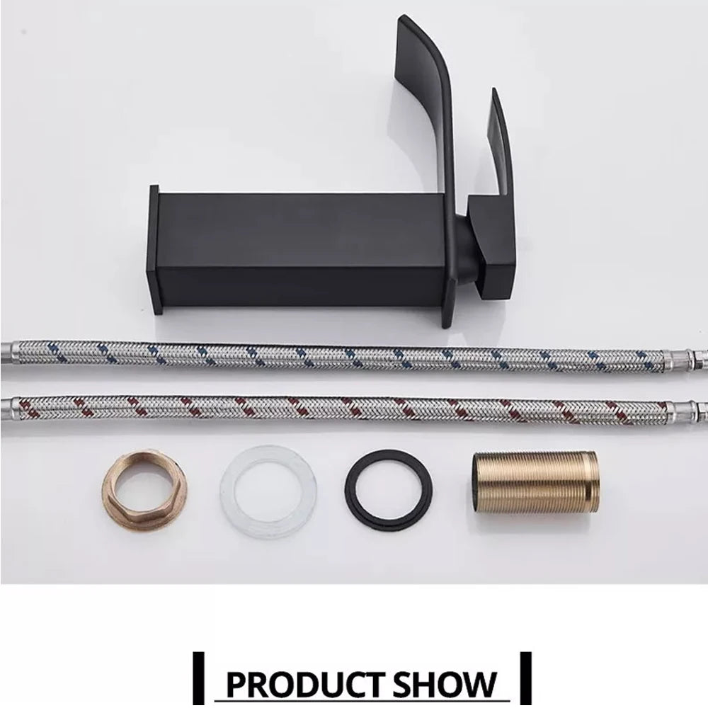 Black Waterfall Bathroom Faucet Basin Vanity Vessel Sinks Mixer Tap Cold And Hot Water