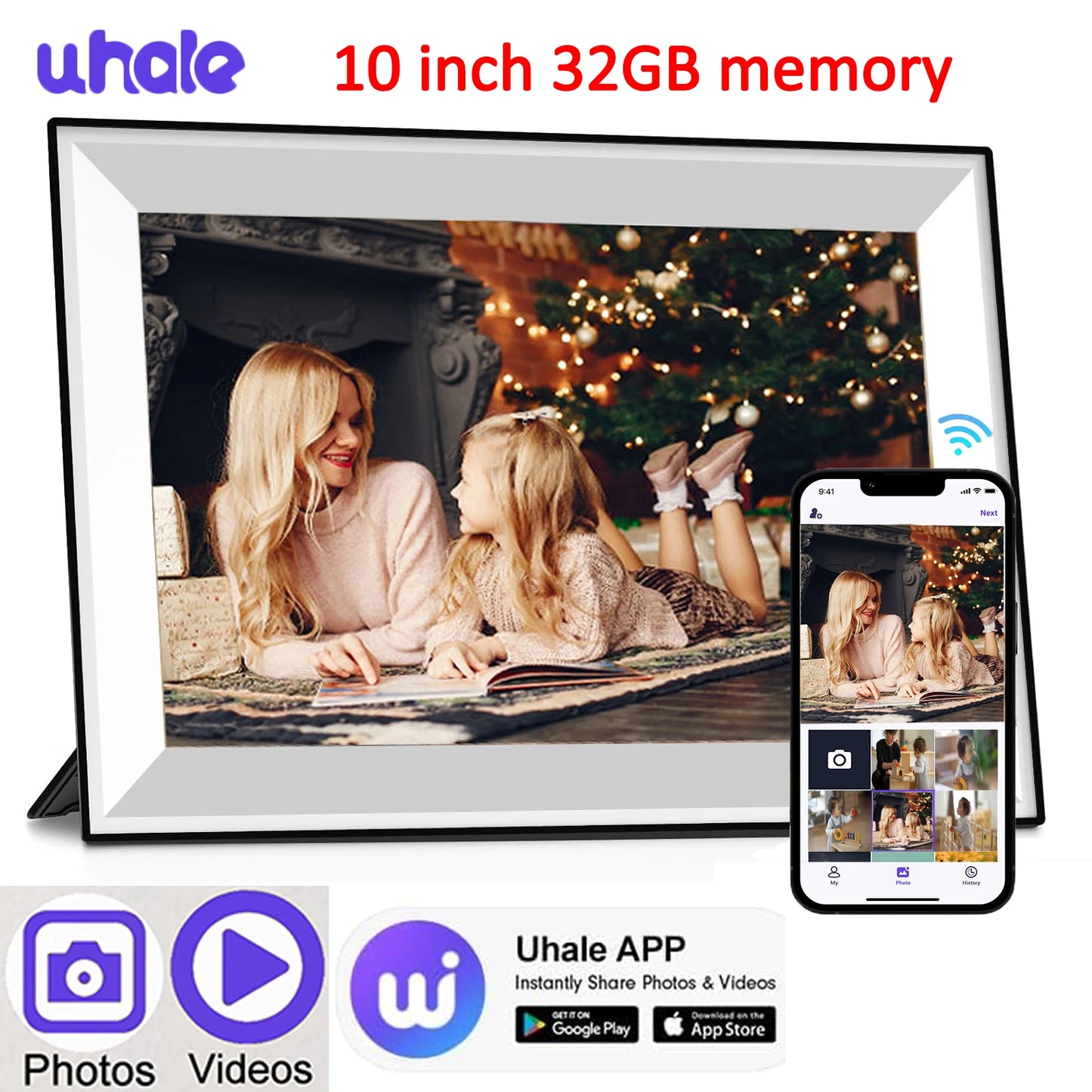 10.1-Inch WiFi Digital Photo Frame Cloud Digital Picture Frame 1280*800 TFT Touch Screen 32GB Storage