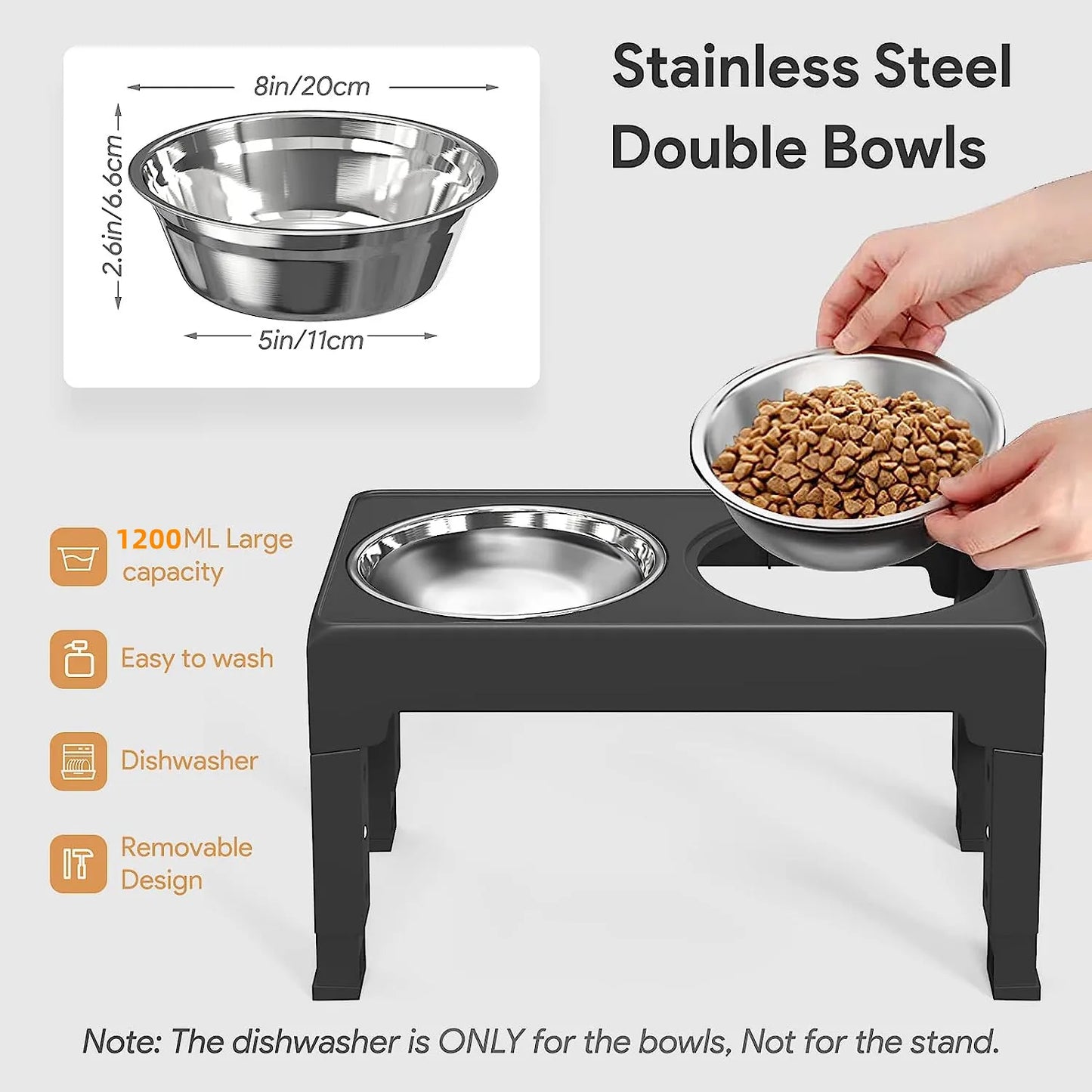 Multi Heights Folding Feeder, Raised Dog & Cat Bowls -
Adjustable Heights & Stainless Steel - Perfect for Small & Large Pets!