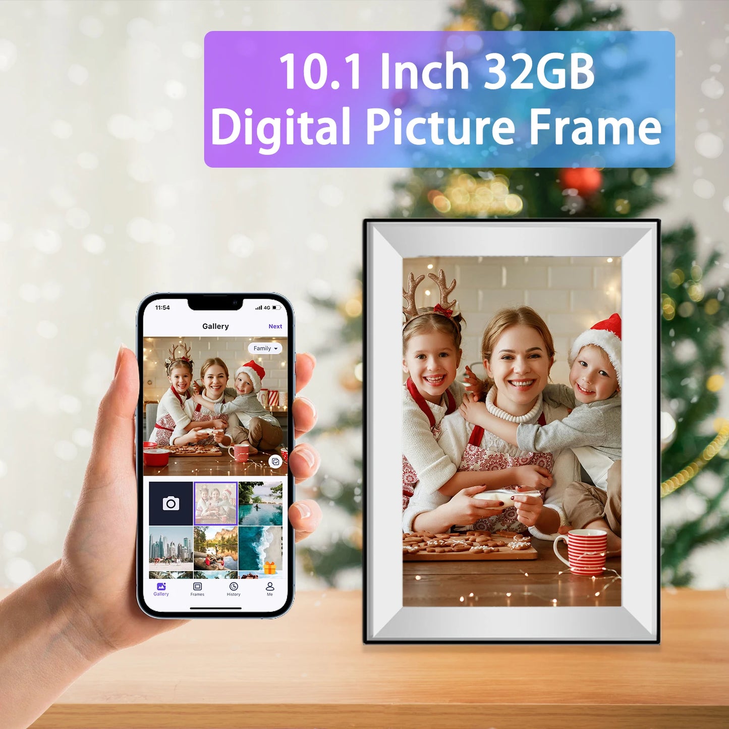 10.1-Inch WiFi Digital Photo Frame Cloud Digital Picture Frame 1280*800 TFT Touch Screen 32GB Storage