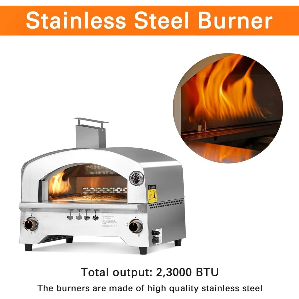 Gas Pizza Oven, Portable Propane Pizza Oven with 13 inch Pizza Stone, Stainless Steel Maker