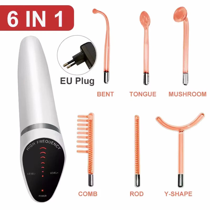 6 IN 1 High Frequency Electrode Wand w/Neon Electrotherapy
Glass Tube Spot Acne Remover Skin Care Face Hair Salon Beauty Device