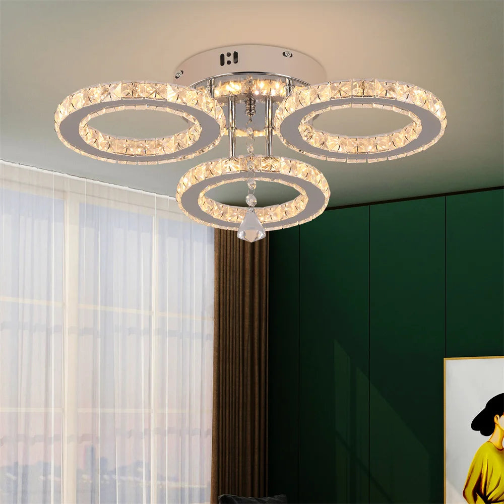 5 Fixture Flush Mount Rings, Dimmable, Crystal Chandalier