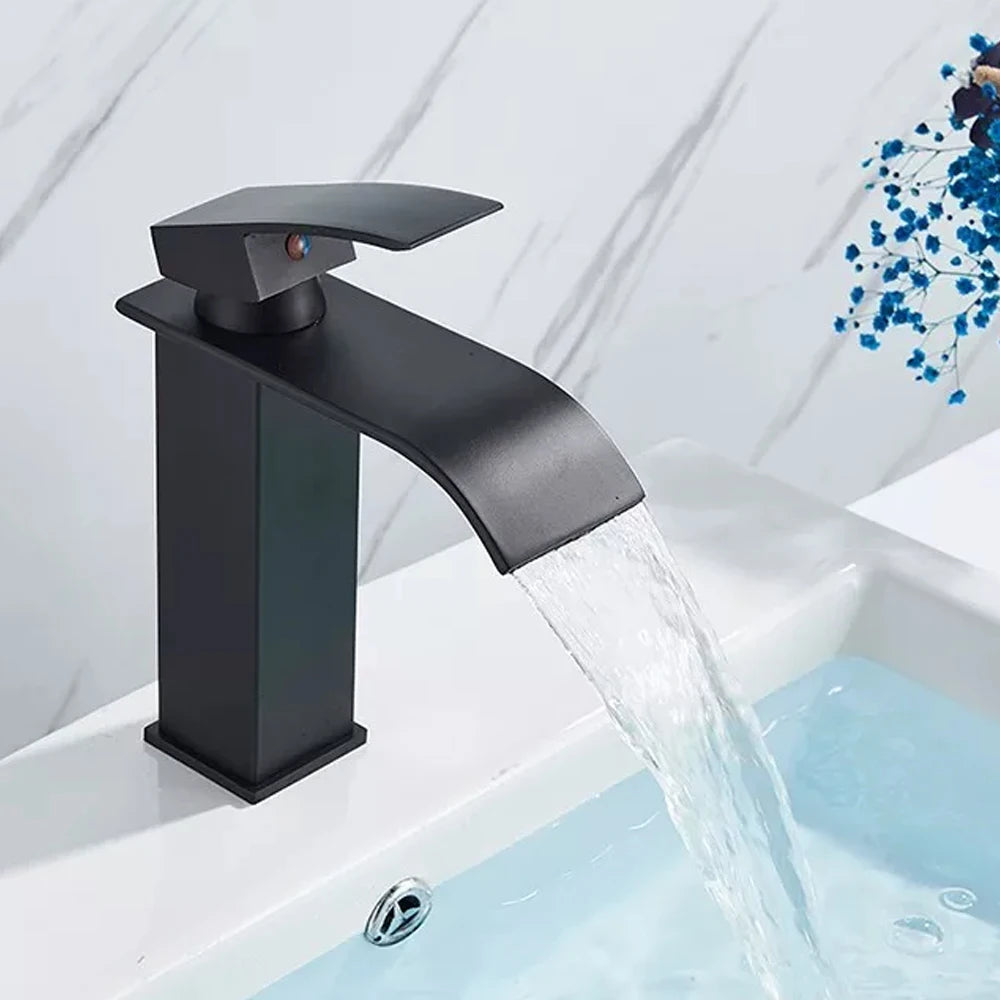Black Waterfall Bathroom Faucet Basin Vanity Vessel Sinks Mixer Tap Cold And Hot Water