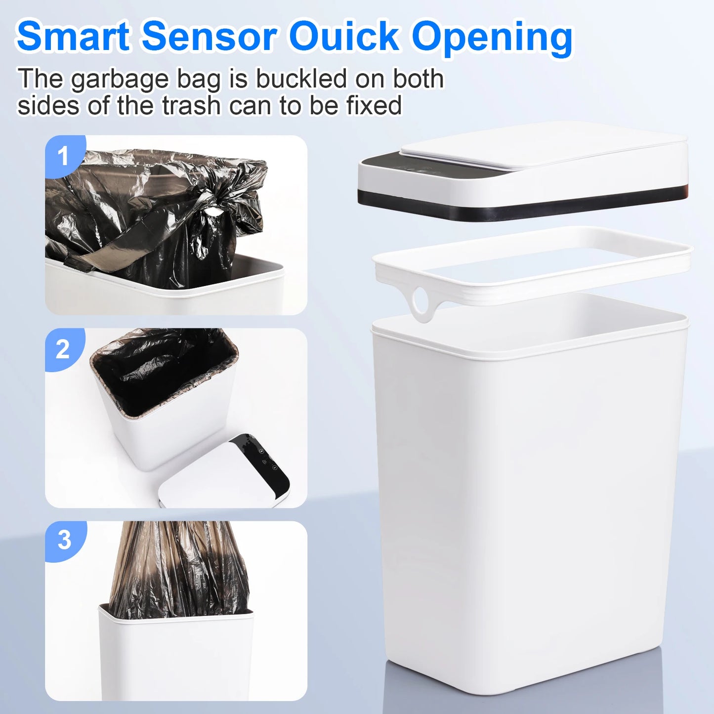 2 Pack 12L & 18L Automatic Trash Can Touchless Motion Sensor
Garbage Can with Lid for Bedroom living Room Kitchen White