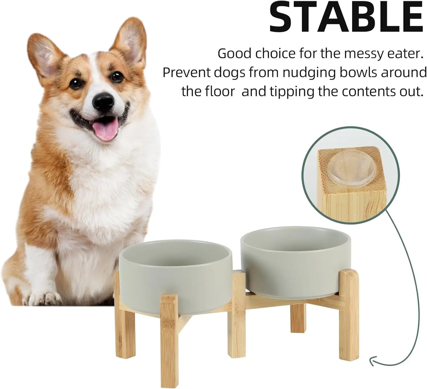 Ceramic Adjustable Raised Double Bowls Set with Stand, 2 Heights Elevated, Food & Water Bowls for Small Breed Dogs