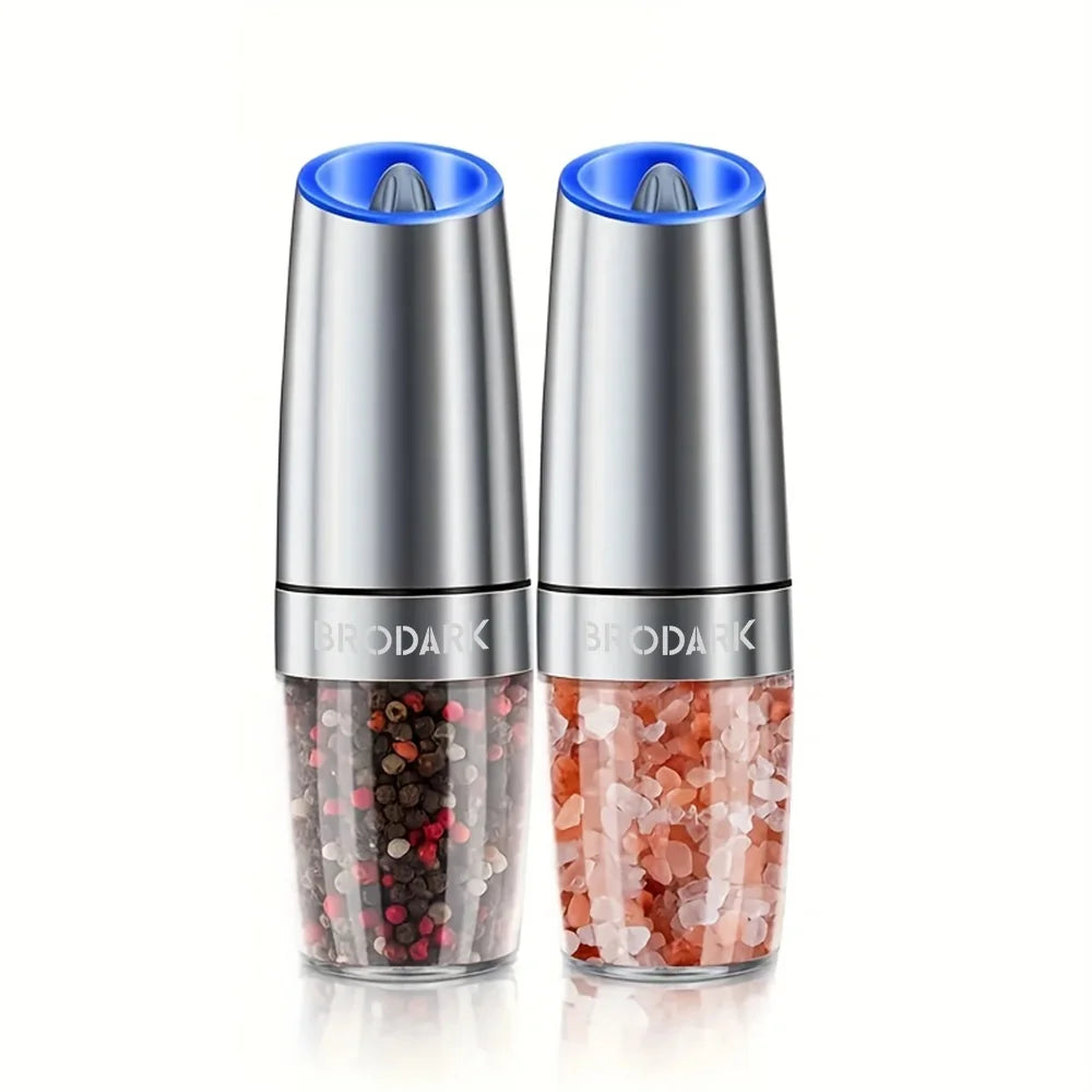 1/2pcs Gravity Electric Salt And Pepper Grinder Set,
Battery Powered LED Light One HandAutomatic Operation