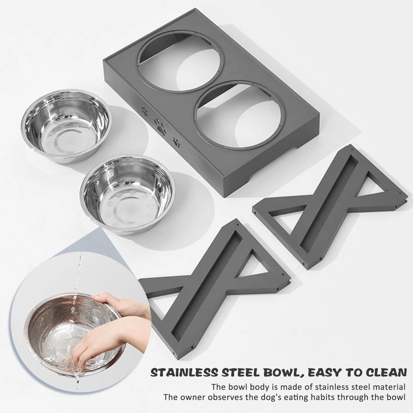 Stainless Steel Elevated Dog Bowl Non-Slip and No Spill Design Bowl
