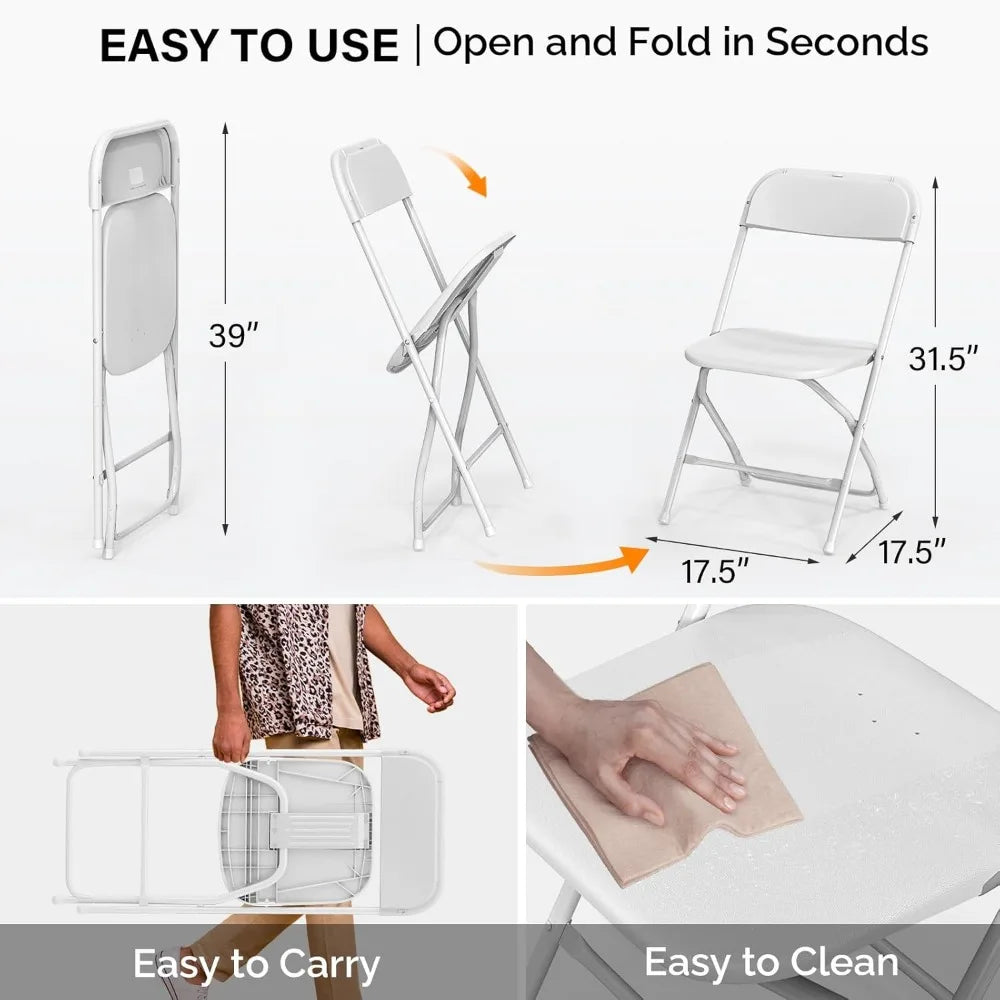 10 Pack White Plastic Folding Chair,
Indoor Outdoor Portable Stackable Commercial Seat Steel Frame 350lb. Capacity