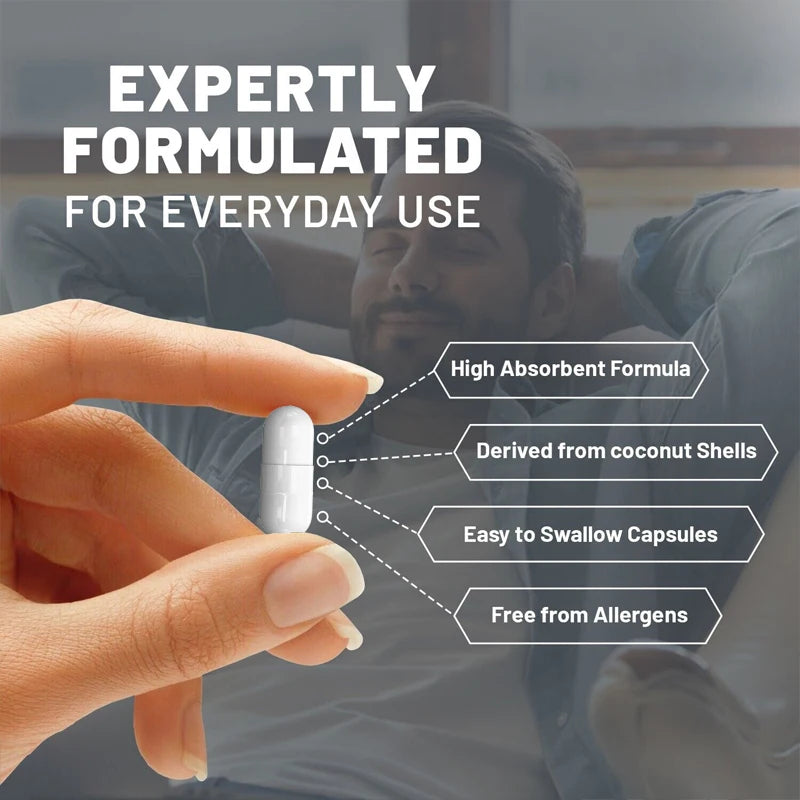 Activated Charcoal Capsules 1,200 Mg -
Organic Coconut Shell, Helps Relieve Gas & Bloating, Detox & Bowel, Digestive Supplement